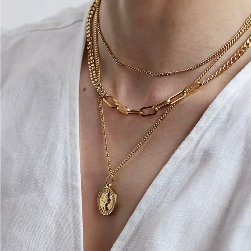 18K Gold Plated Layered Coin Pendant Necklace